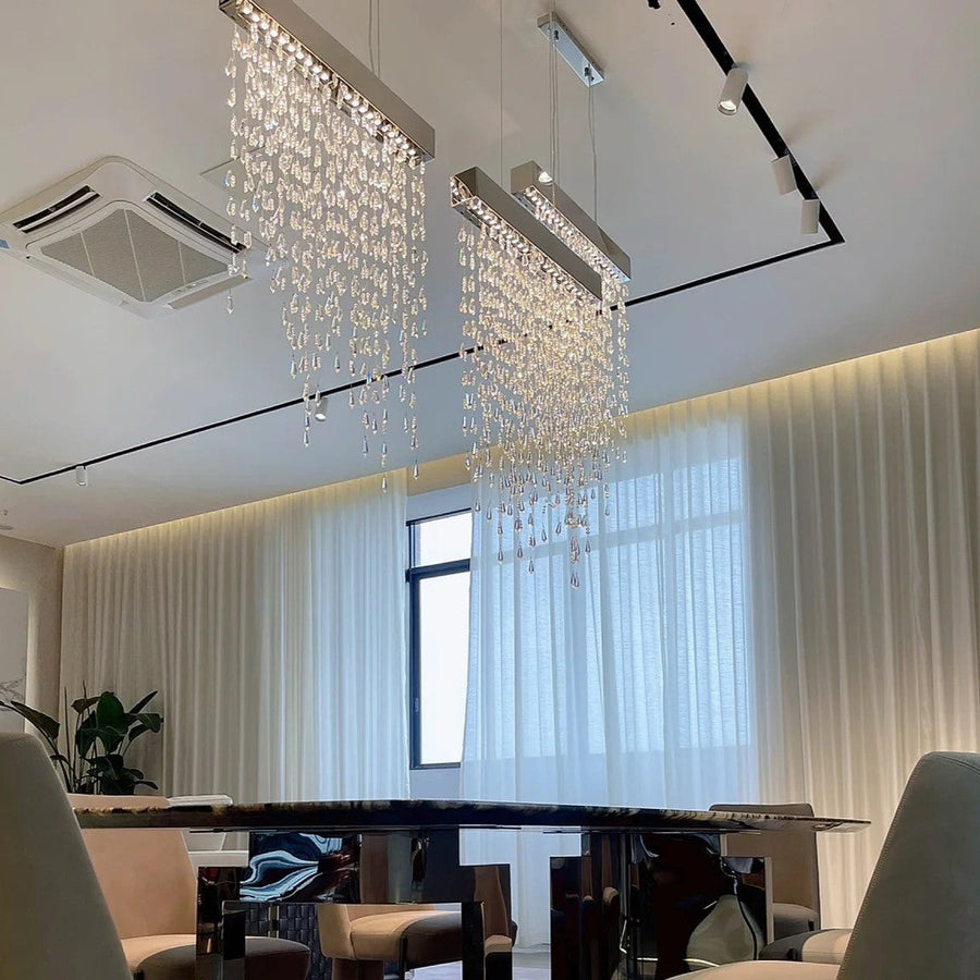 Linear Crystal Tassel Stainless Steel Chandelier