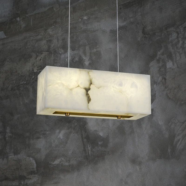 Linear Cuboid Alabaster and Brass Chandelier