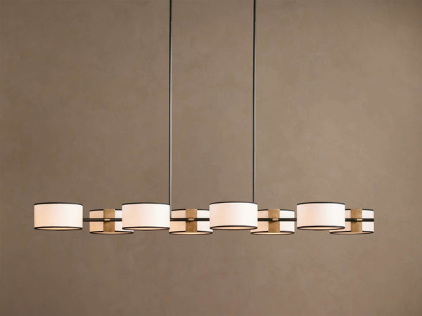 Linear Fabric Drum Shade Steel Chandelier