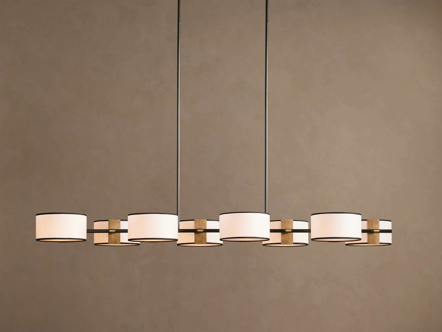 Linear Fabric Drum Shade Steel Chandelier