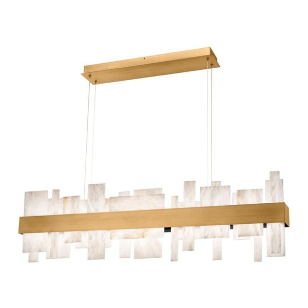 Linear Faceted Alabaster and Metal Chandelier
