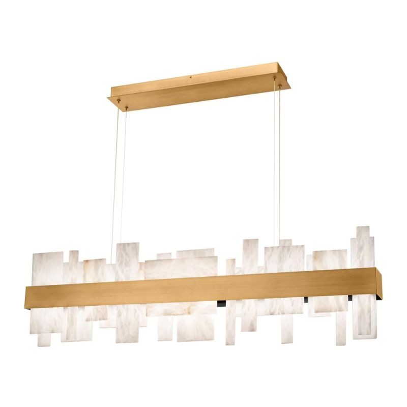 Linear Faceted Alabaster and Metal Chandelier
