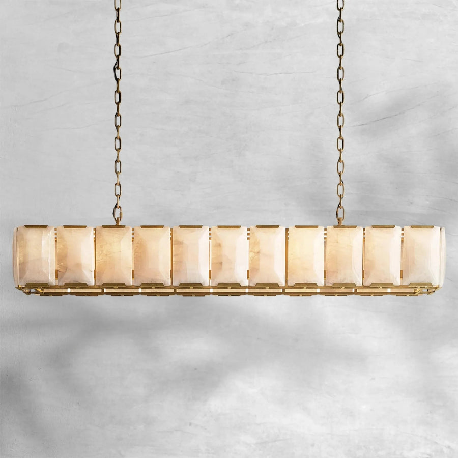Linear Faceted Calcite Prism Brass Chandelier