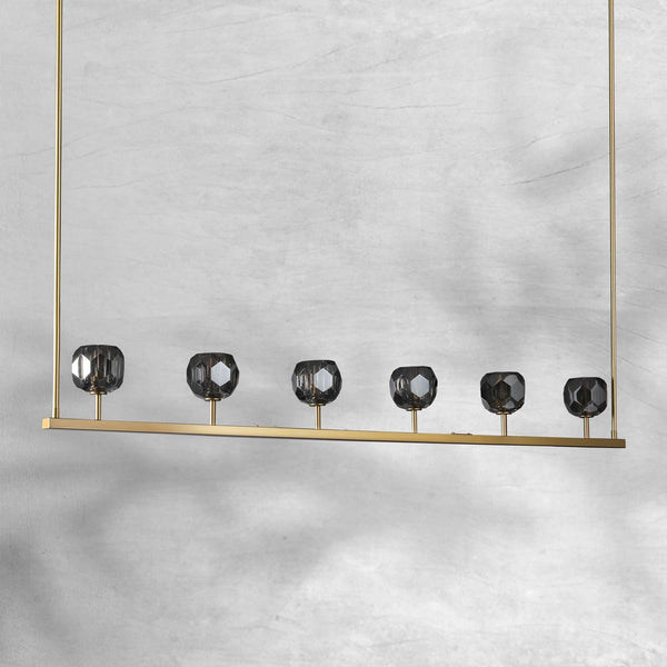 Linear Faceted Crystal Sphere and Brass Chandelier
