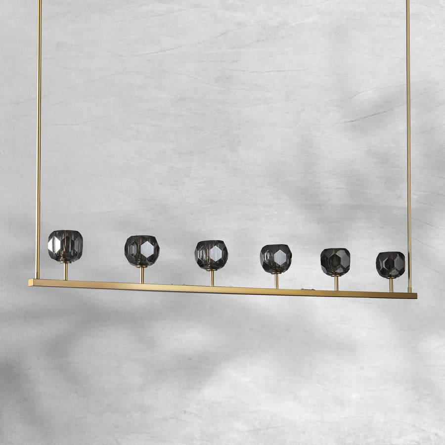 Linear Faceted Crystal Sphere and Brass Chandelier