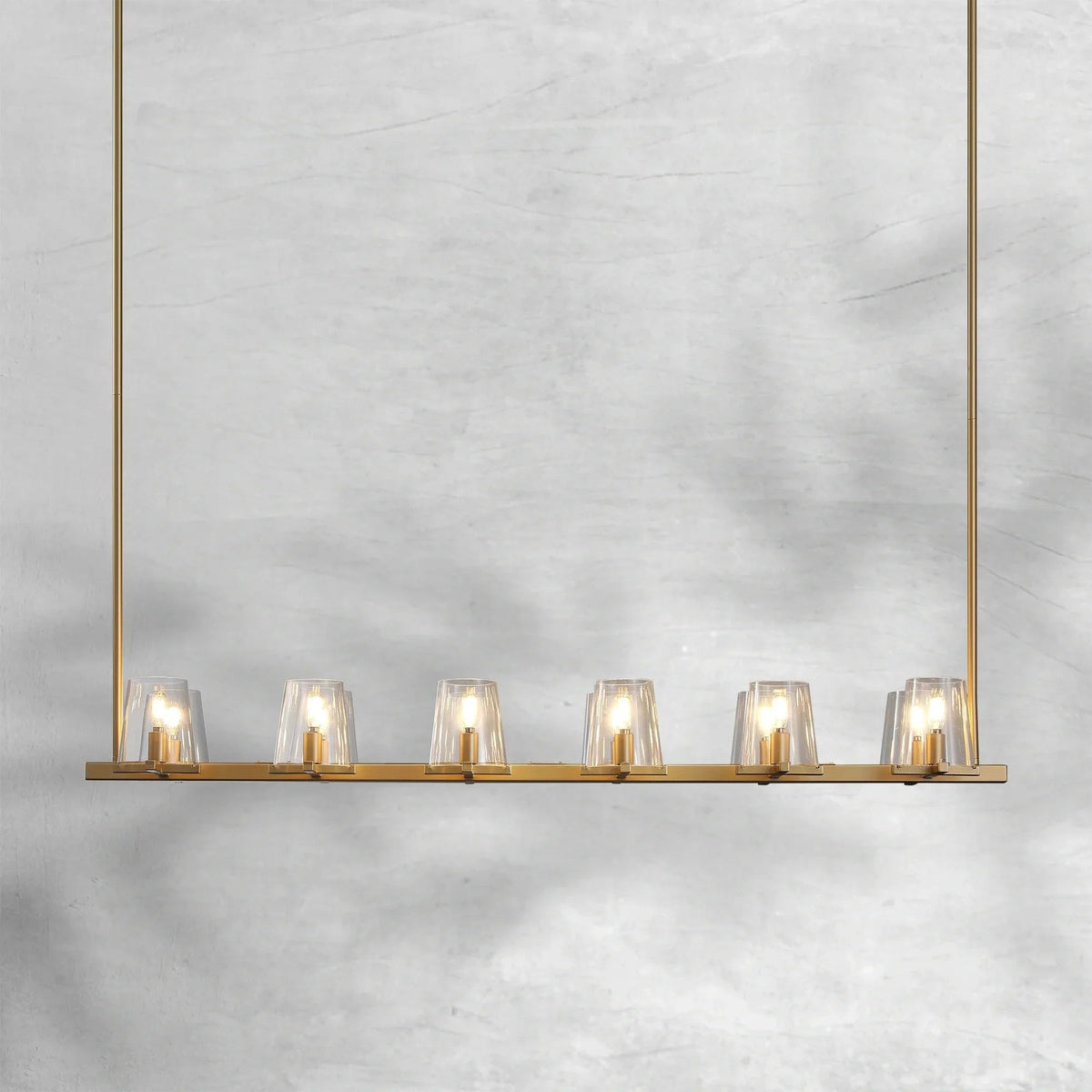 Linear Faceted Glass Polyhedron Brass Chandelier