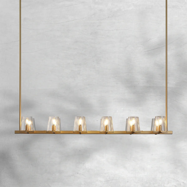 Linear Faceted Glass Polyhedron Brass Chandelier