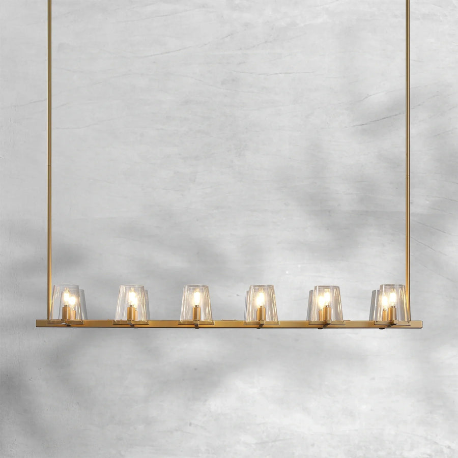 Linear Faceted Glass Polyhedron Brass Chandelier