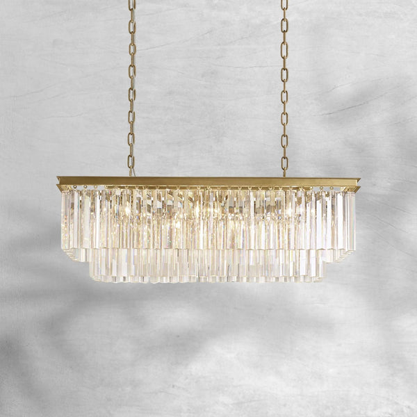 Linear Faceted Glass Prism and Iron Chandelier