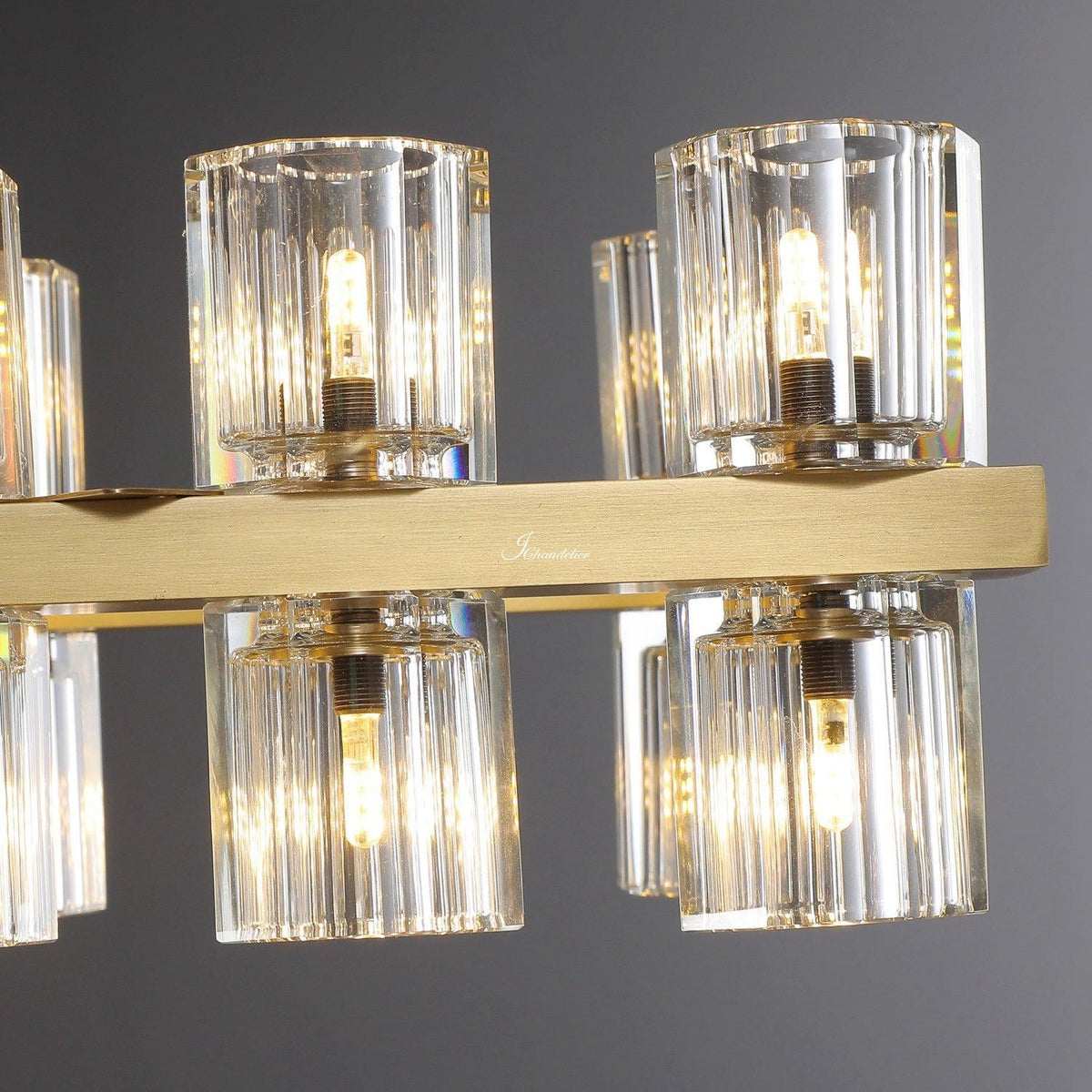 Linear Faceted Glass Prism Iron Chandelier