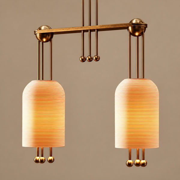 Linear Fluted Biscuit Ceramic and Copper Chandelier