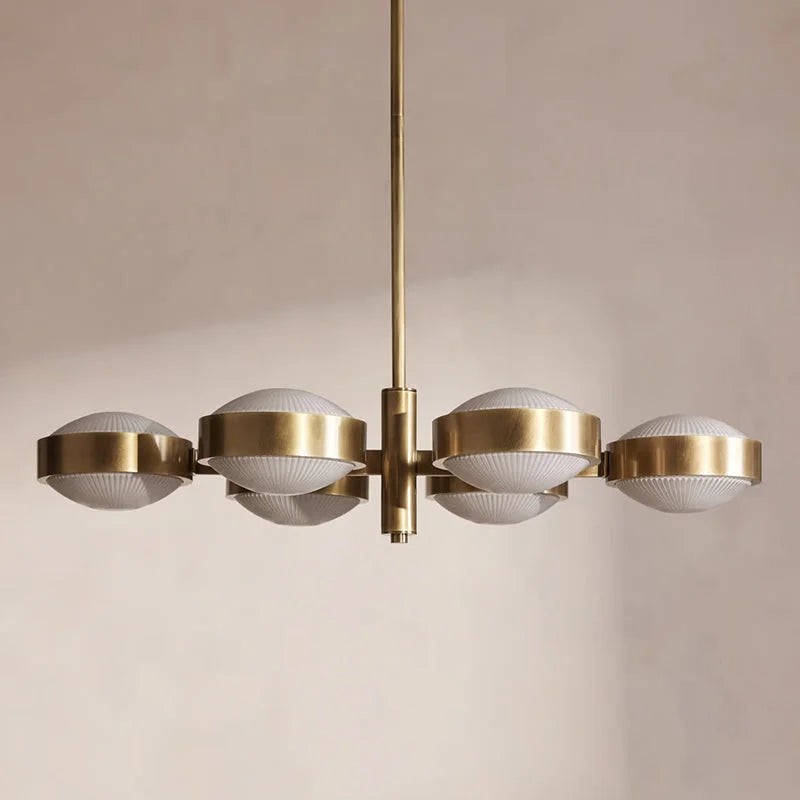 Linear Fluted Glass Globe Brass Chandelier