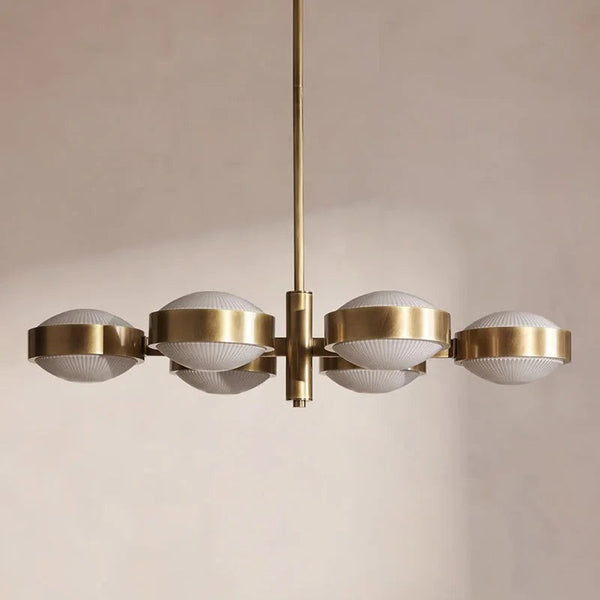Linear Fluted Glass Globe Brass Chandelier