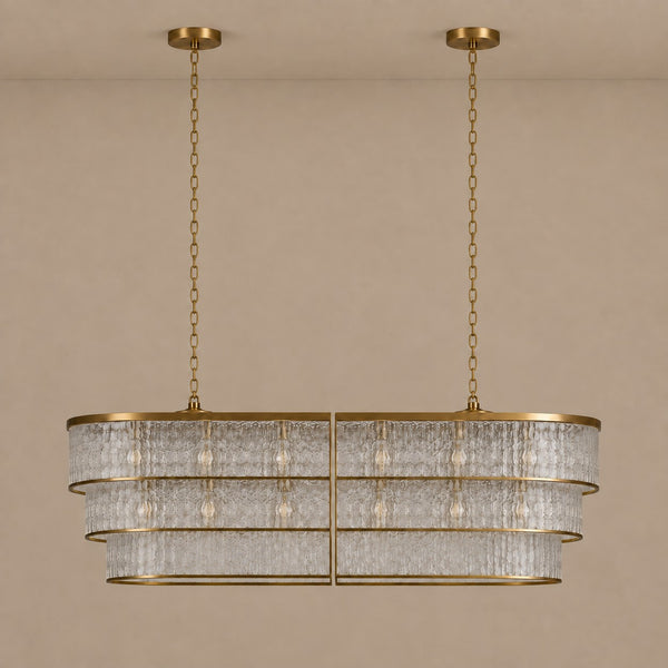 Linear Frosted Glass and Brass Chandelier