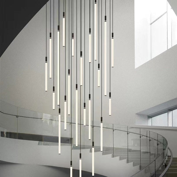 Linear Frosted Glass Tube Pendant with Black Iron Frame