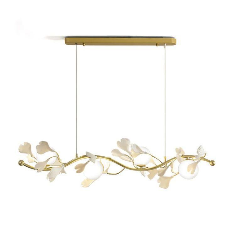 Linear Glass Ginkgo Leaf Gold Chandelier