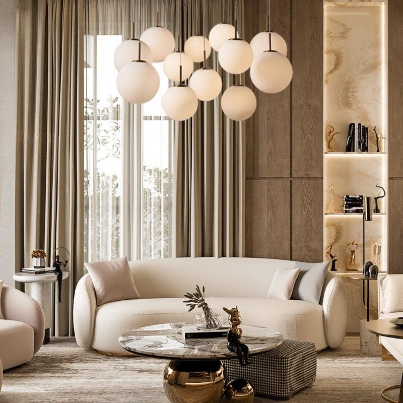 Linear Glass Globe and Satin Brass Chandelier