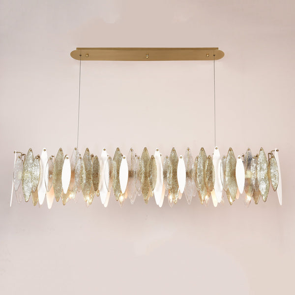 Linear Glass Oval Brass Chandelier
