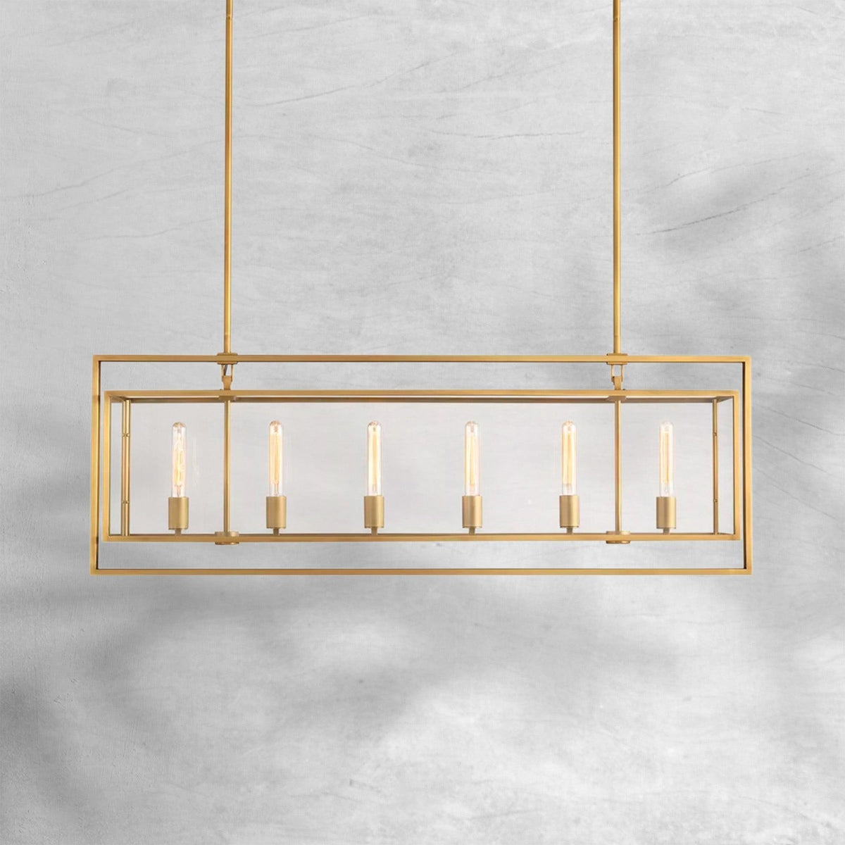 Linear Glass Panel Lantern Chandelier in Steel