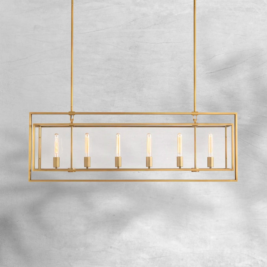 Linear Glass Panel Lantern Chandelier in Steel