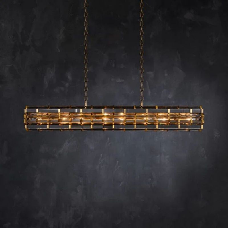 Linear Glass Prism and Brass Chandelier