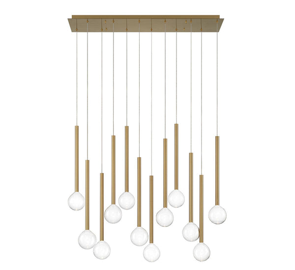 Linear Glass Teardrop and Metal Ring Chandelier