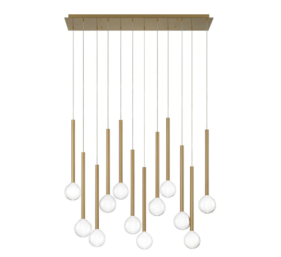 Linear Glass Teardrop and Metal Ring Chandelier