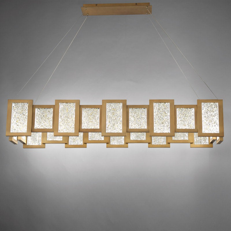 Linear Gold Art Glass and Brass Chandelier