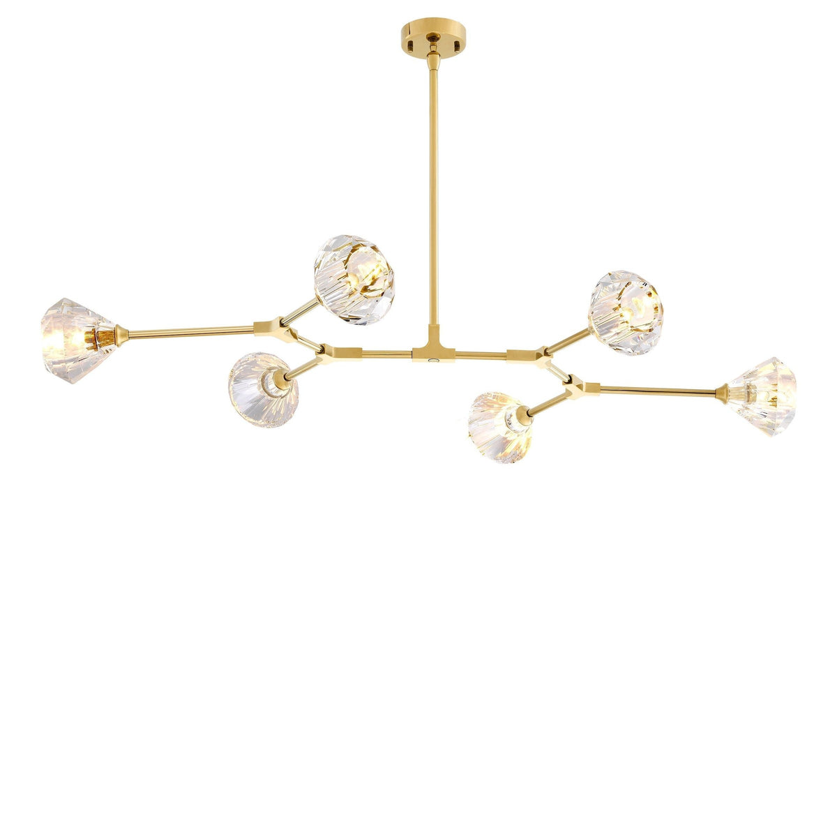 Linear Gold Branch and Faceted Crystal Chandelier
