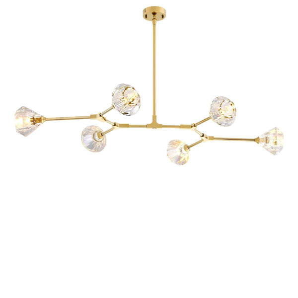 Linear Gold Branch and Faceted Crystal Chandelier