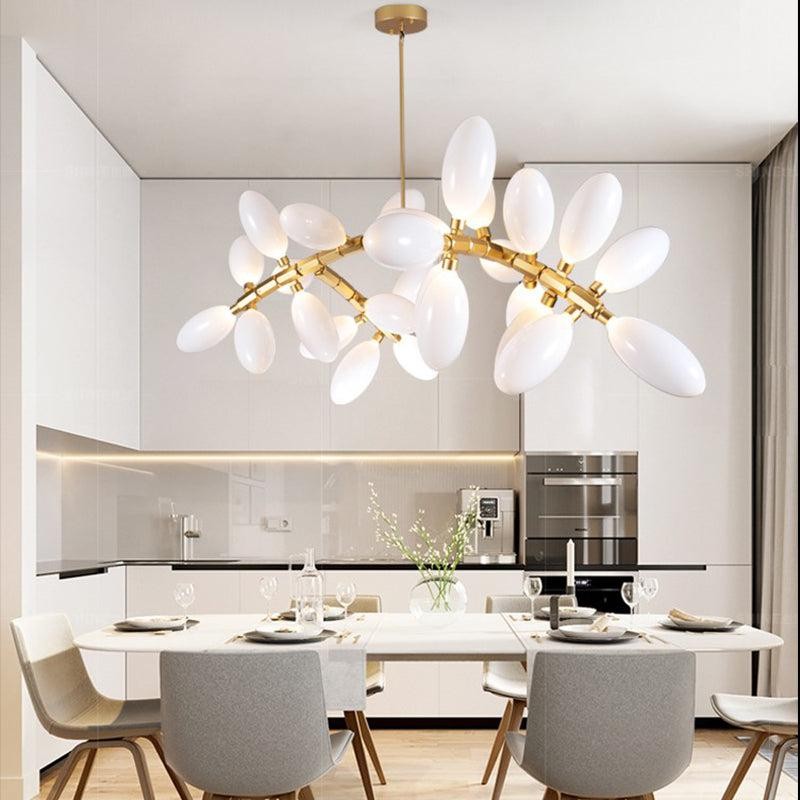 Linear Gold Branch and Glass Sphere Chandelier