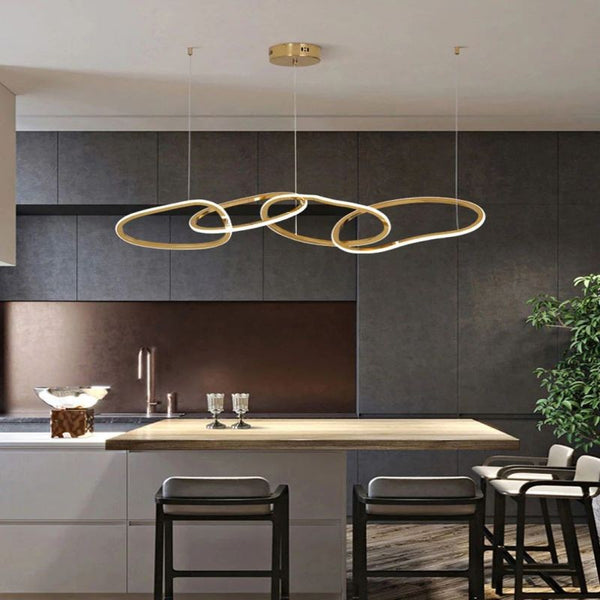 Linear Gold Steel Ring Chandelier