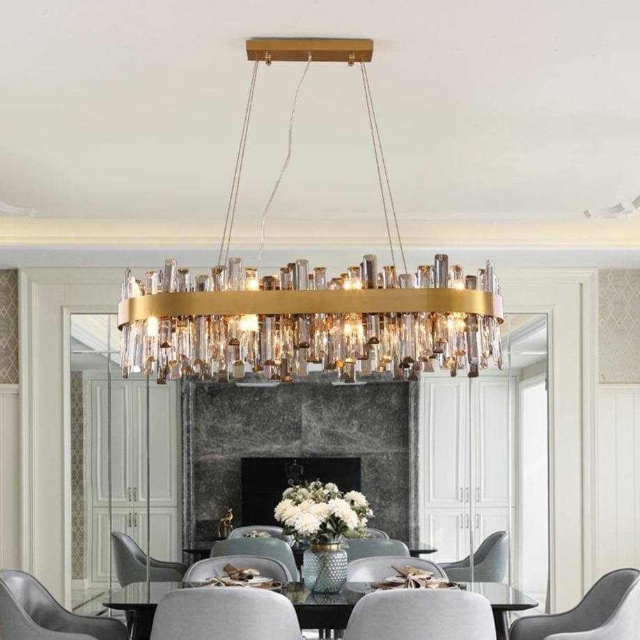 Linear Golden Crystal Cluster Chandelier