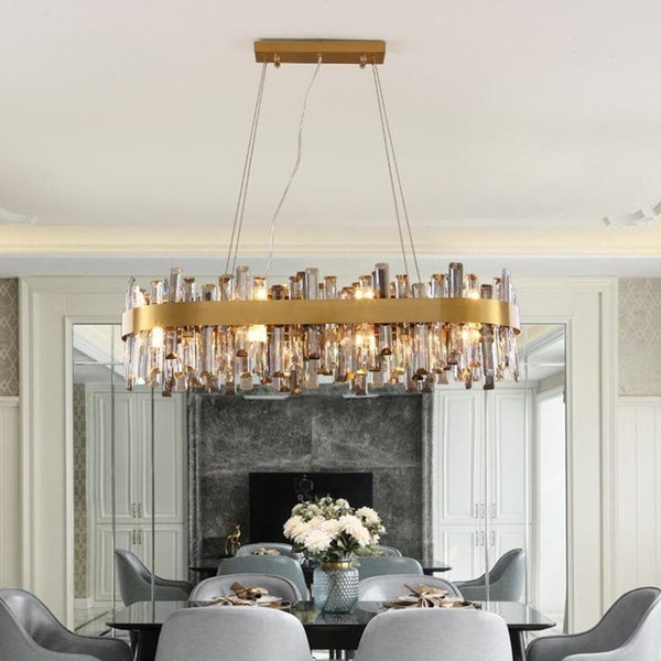 Linear Golden Crystal Cluster Chandelier