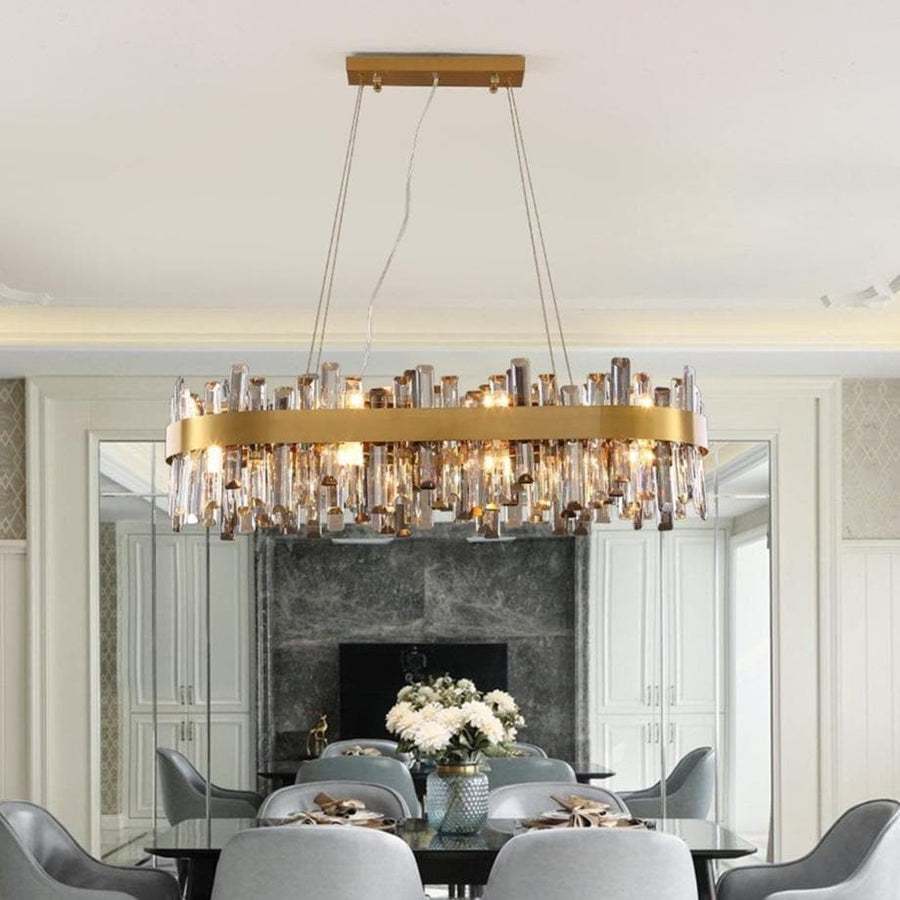 Linear Golden Crystal Cluster Chandelier