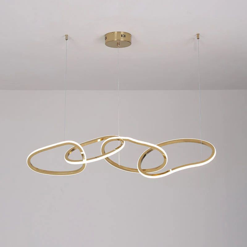 Linear Golden Steel Ring Chandelier