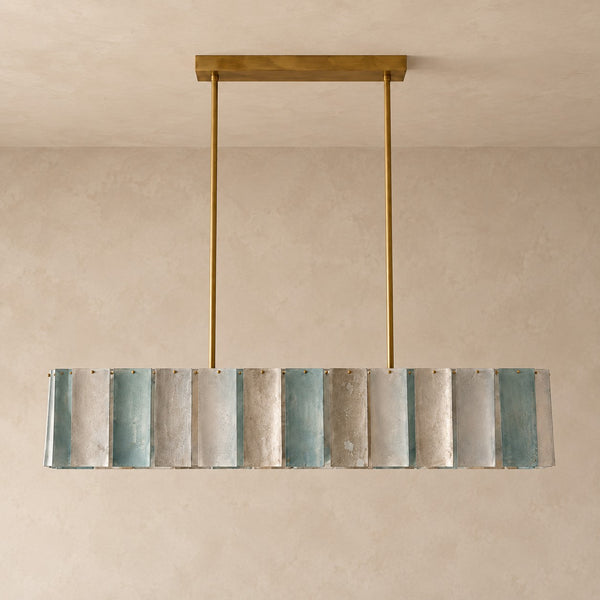 Linear Green Glass Disc Stainless Steel Chandelier