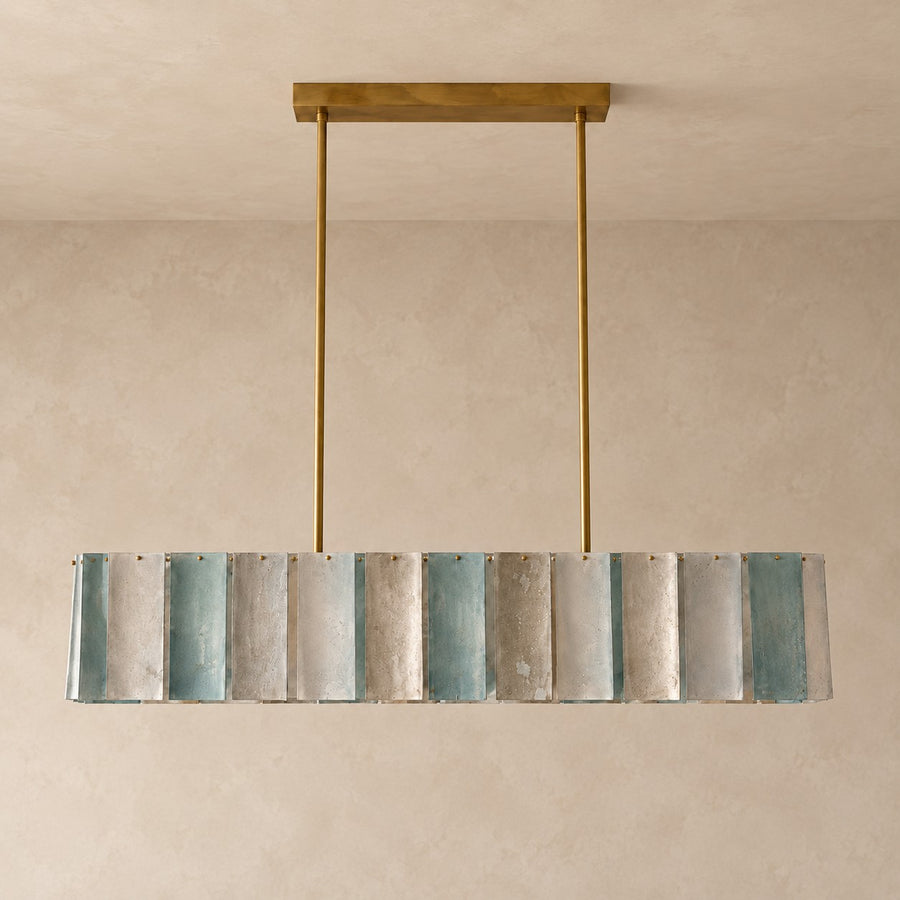 Linear Green Glass Disc Stainless Steel Chandelier