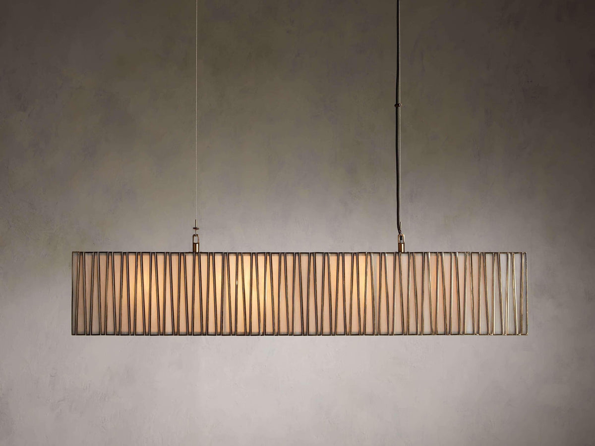 Linear Hand-Blown Glass and Iron Chandelier