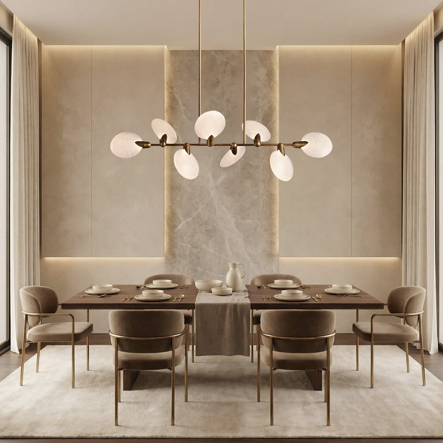 Linear Hand-Blown Glass Disc Brass Chandelier