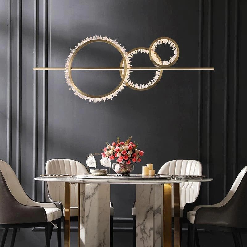 Linear Interlocking Ring Rock Crystal Chandelier