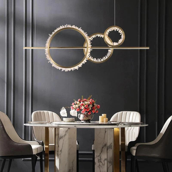 Linear Interlocking Ring Rock Crystal Chandelier