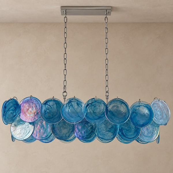 Linear Iridescent Glass Disc Steel Chandelier