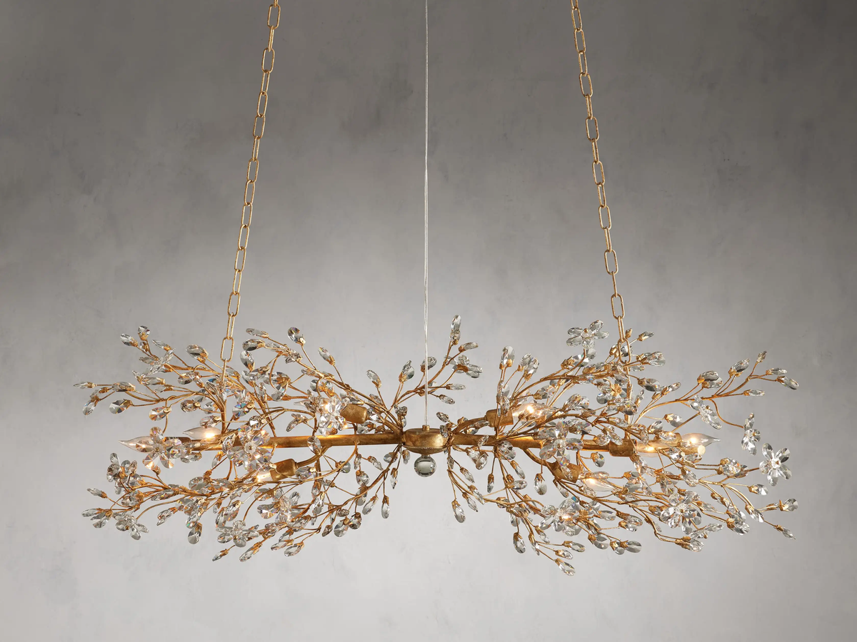 Linear Iron Branch and Crystal Blossom Chandelier