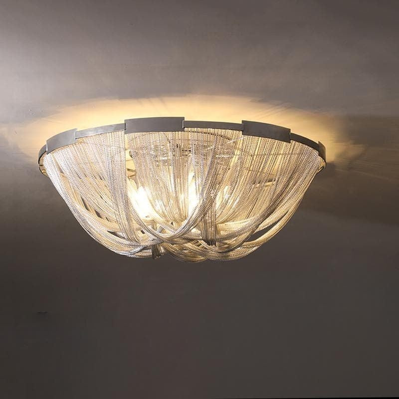 Linear Iron Flush Mount with Aluminum Chain Cascade
