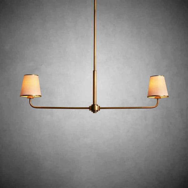 Linear Iron Torch Chandelier with Fabric Shades
