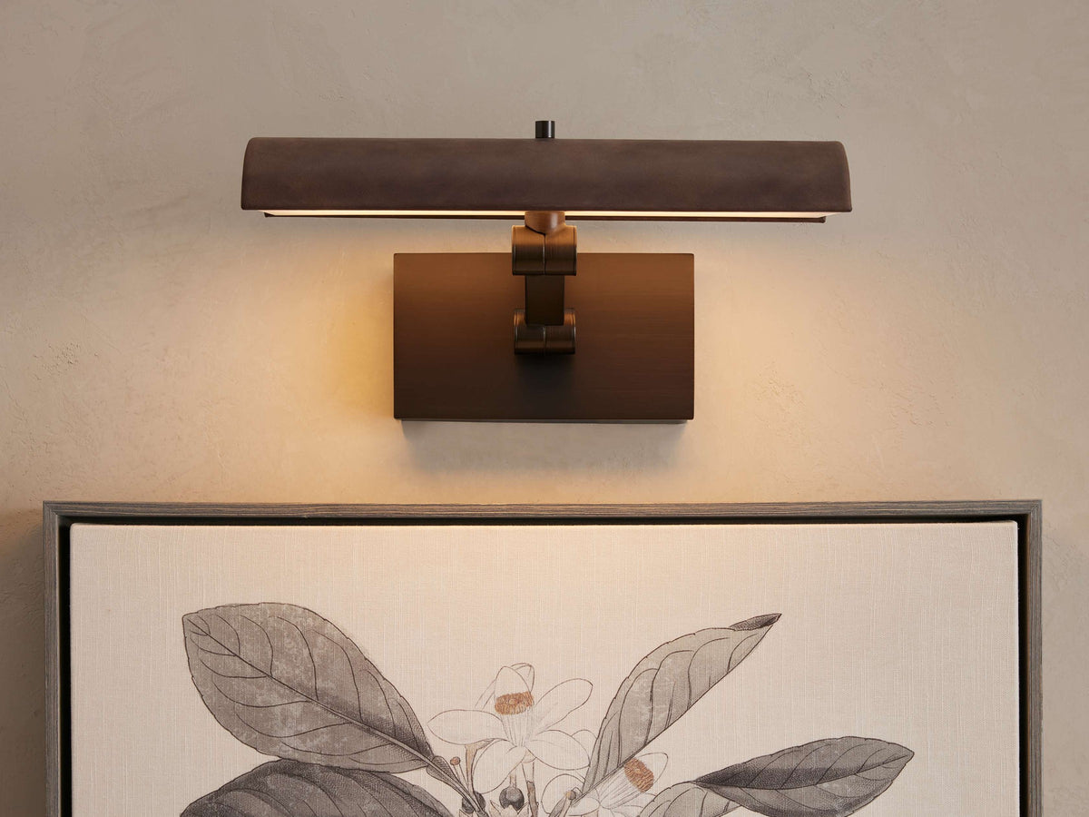 Linear Leather Wrapped Steel and Bronze Wall Sconce