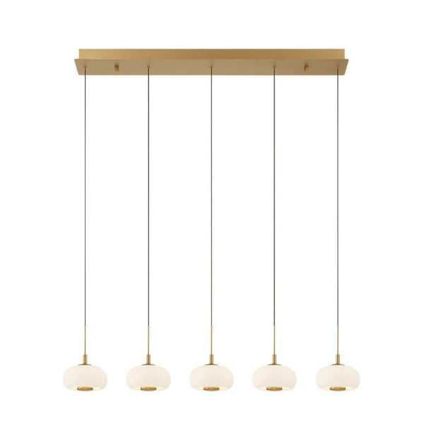 Linear Metal Chandelier with Glass Cloud Shades