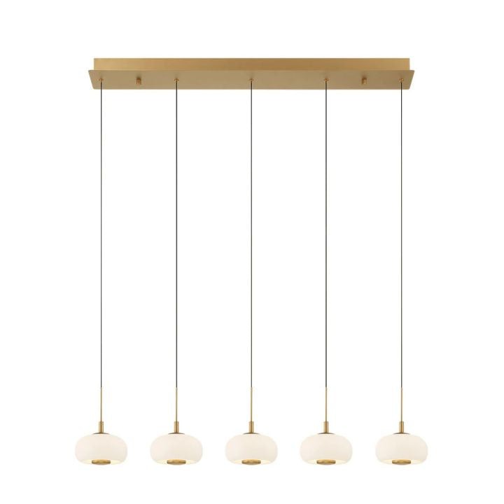 Linear Metal Chandelier with Glass Cloud Shades
