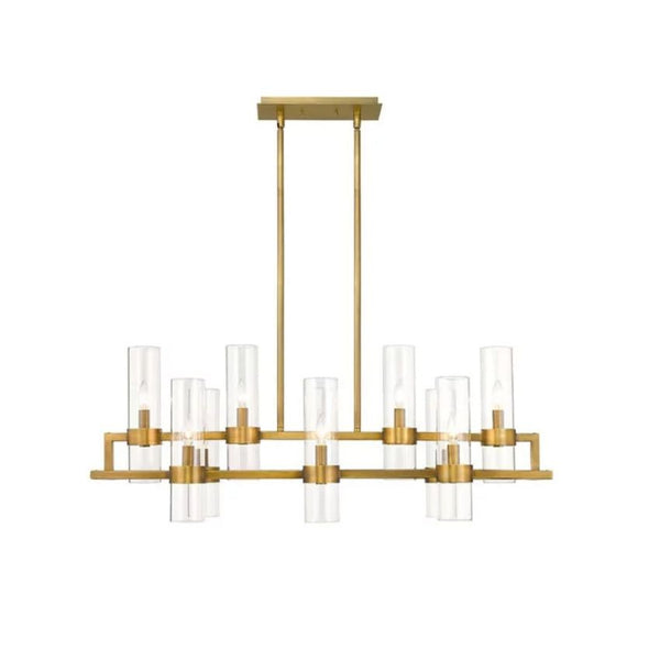 Linear Metal Frame Chandelier with Clear Glass Cylinders